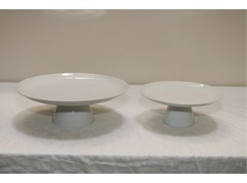 Pair Of Vintage White Raised Serving Plate Cake Plate