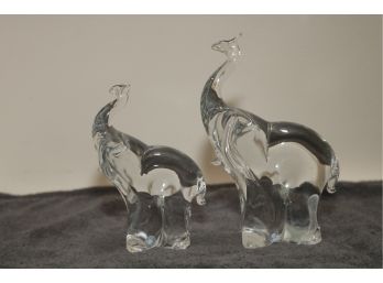 Pair Of Vintage Made In Sweden Crystal Elephants W/ Trunks Up!