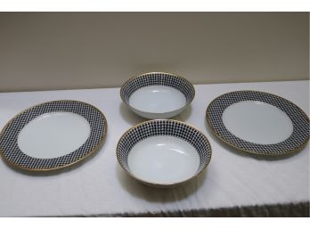 Set Of 4 Christian Dior Pied De Poulet Noir Serving Plates And Bowls