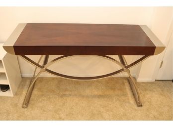 Modern Wood And Stainless Steel Console Table With 2 Drawers