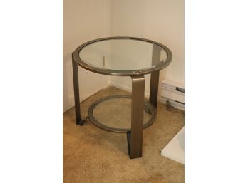 Modern Round Glass And Stainless Steel Side End Table 25' X 23 1/2' High