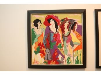 Vintage Framed Needle Point 4 Ladies By Sheryl