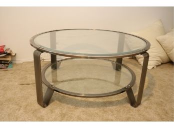 Modern Round Glass And Stainless Steel Coffee Table 40' X 18' High