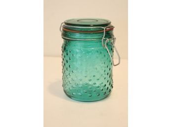 Vintage Hobnail Aqua Blue/green Glass Storage Canister