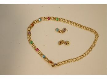 Vintage Gold Plated Earrings And Necklace With Gemstones From Fortunoff's  (J-3)