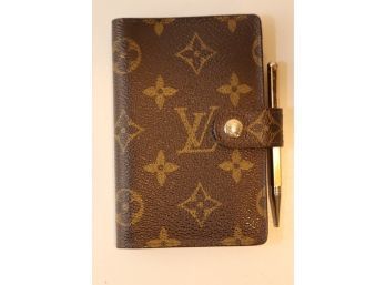 Vintage Louis Vuitton Malletier Leather Monogram LV Small Writing Notepad With Pencil