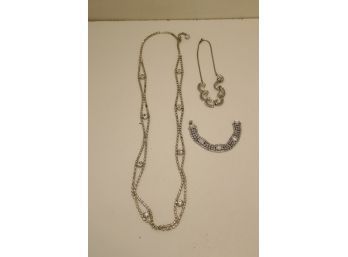 Vintage Rhinestone Jewelry Lot Necklaces Bracelet. (J-10)