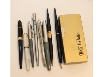 Vintage Pen Lot Ball Point Fountain Cross Refill And Box