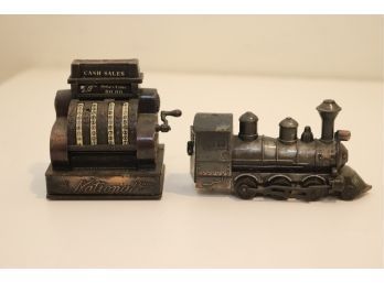 Vintage National Cash Register And Locomotive Pencil Sharpeners