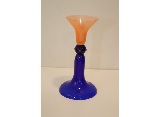 Vintage Rosenthal Blue And Orange Glass Candle Holder Bud Vase