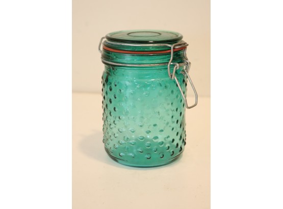 Vintage Hobnail Aqua Blue/green Glass Storage Canister Mason Jar