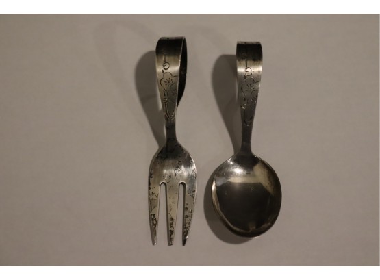 Vintage Silver Baby Spoon And Fork Utensil Set