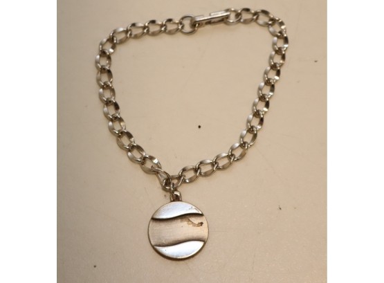 Sterling Silver 925 Link Bracelet With Modernist Charm (J-18)