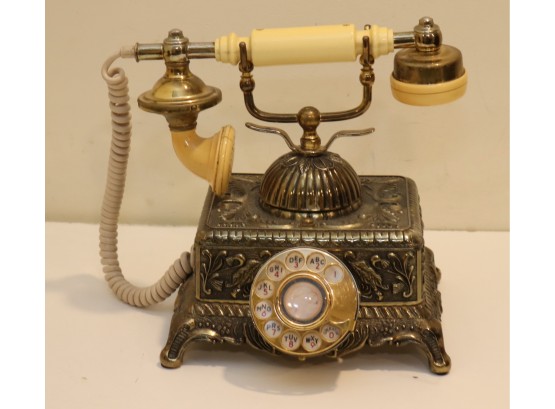 Vintage Baroque Monarch Rotary Ornate Victorian Onyx Telephone Center Gold Brass