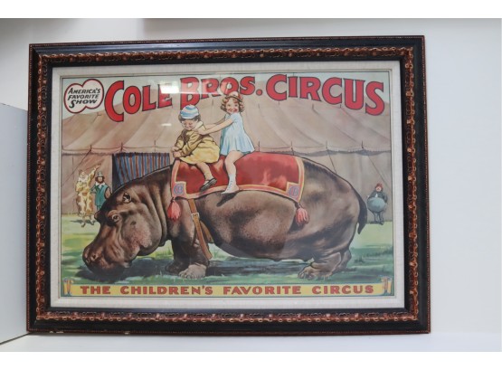 Antique Framed Cole Bros. Circus Advertising Poster The Children's Favorite Circus