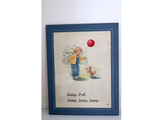 Vintage Dick & Jane Framed Children's Book Pages 'jump, Puff.  Jump, Jump, Jump.'