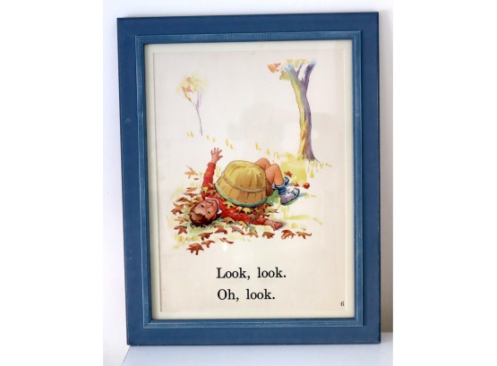 Vintage Dick & Jane Framed Children's Book Pages 'Look, Look.  Oh, Look'