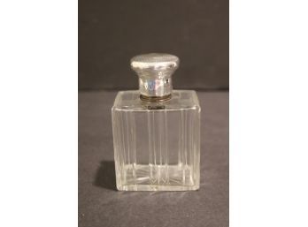 Vintage Silver Top Etched Glass Vanity Bottle Perfume Decanter