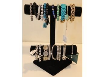 Assorted NEW Bracelets And Display Stand Cuffs, Bangles, Beads, Rhinestones Fashion Costume Jewlery (C-6)