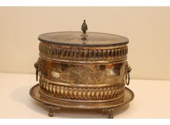 Silver On Copper Lidded Cache Pot Serving Bowl Lion Handles C.r. Fenton & Co. Ltd England