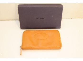 Prada Brown Leather Zippered Wallet