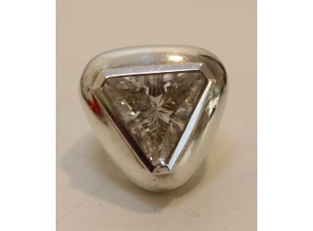 Sterling Silver Ring With Triangular Shaped 'Diamond' Gemstone (ASJ-2)