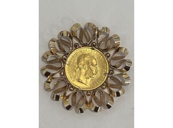Vintage Gold AUSTRIA 1 DUCAT In 14k Ribbon Pendant Bezel For Necklace (ASJ-11)