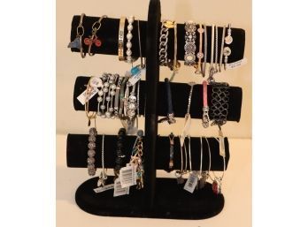 Assorted NEW Bracelets And Display Stand Cuffs, Bangles, Beads, Rhinestones Fashion Costume Jewlery (C-3)