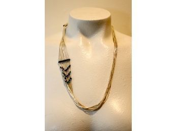 Vintage Sterling Silver Long Multi Strand Necklace With Blue/ Turquoise Beads (j-28)