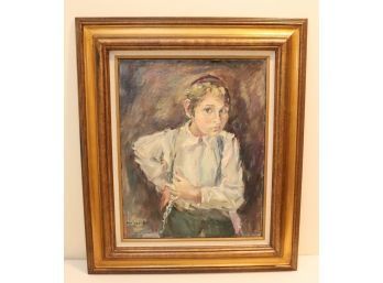 Framed Painting Jewish Boy Signed Aya Ben Dat