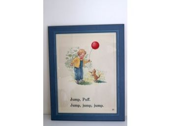 Vintage Dick & Jane Framed Children's Book Pages 'jump, Puff.  Jump, Jump, Jump.'