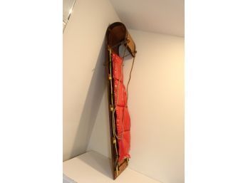 Vintage 2-tone Wooden Adirondack Toboggan Sled With Red Padding 5 Feet