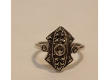 Vintage Silver Cocktail Ring With Rhinestones   (TC-3)