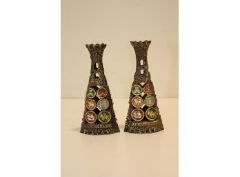 Vintage Pair Of Brass Jerusalem Candlesticks Candle Holder Israel