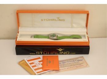 Stuhrling Chronograph Wristwatch Green Leather Watch Band