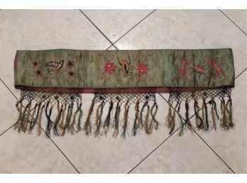 Vintage Japanese Silk Embroidered Tapestry Sash With Tassels - Asian Oriental Decor