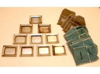 Vintage 10 Sterling Silver Small Rectangular Plates W Pouches