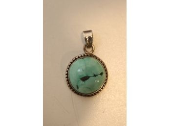 Vintage Sterling Silver And Turquoise Charm Pendant (J-22)