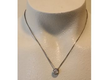 Vintage Sterling Silver Necklace With 'Diamond' Pendant  (J-32)
