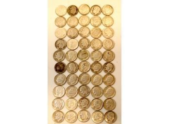 Mixed Dates Roll Of 50 Silver Roosevelt Dimes   (D-1)