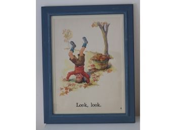 Vintage Dick & Jane Framed Children's Book Pages 'Look, Look'