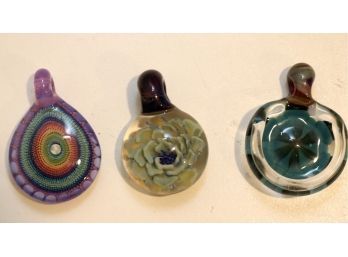Set Of 3 Art Glass Hand Blown Necklace Pendant Charms