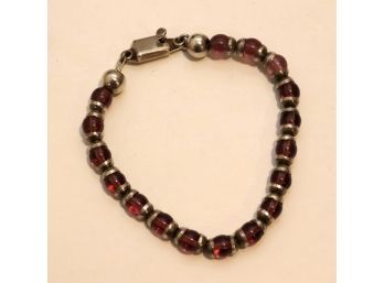 Vintage TC-266 Sterling Silver And Clear Purple Bead 925 Bracelet Mexico