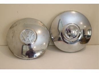 Pair Of Vintage Volkswagen Dog Dish Hubcaps
