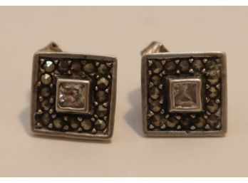 Vintage Sterling Silver Diamond Earrings