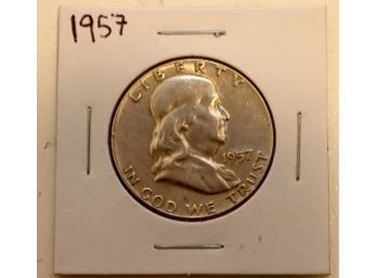 US Mint 1957  Franklin Half Dollar 90 Silver Coin