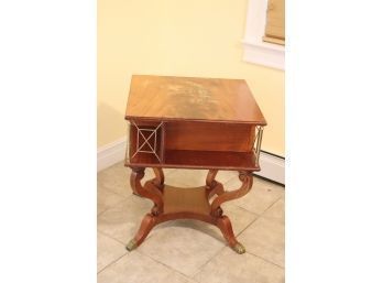 Antique Wooden Square Side Table Book Shelf Storage