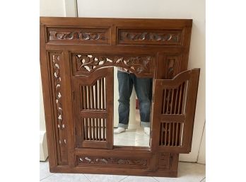 Vintage ASRI Carved Mahogany  Mission Style Wood Framed Prison Mirror With Shutters