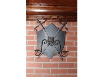 Metal Shield And Swords W/ Lion  Coat Of Arms Plaque
