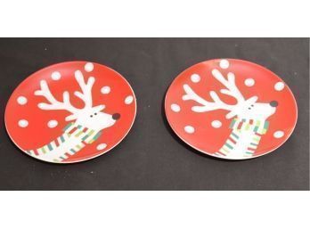 Pair Of Christmas Reindeer Plates